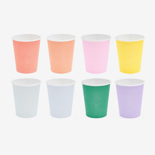 Bicchieri di cartone multicolore per compleanni di bambini e adulti