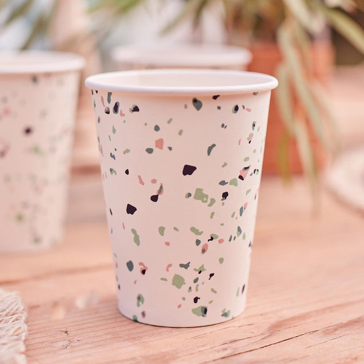 8 gobelets terrazzo pour deco table anniversaire, mariage, baby shower