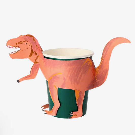 3D T-rex cups for dinosaur theme birthday decoration