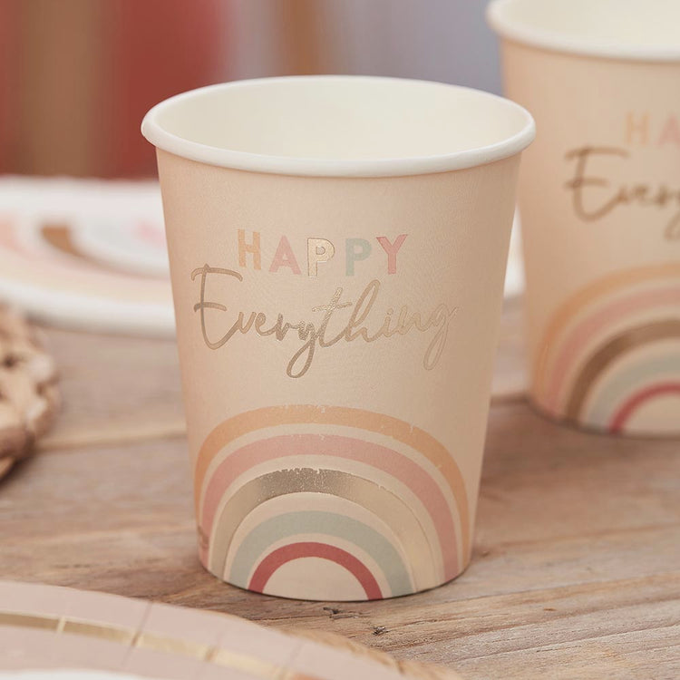 8 retro rainbow paper cups for your party table