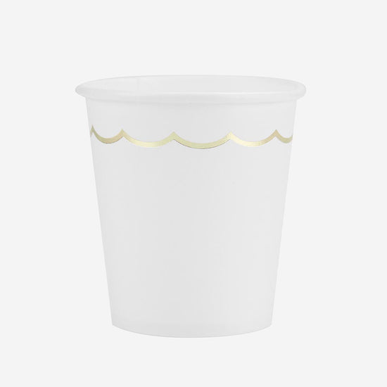 Copa blanca y cenefa dorada para decoración de boda, mesa de baby shower o decoración de bautizo