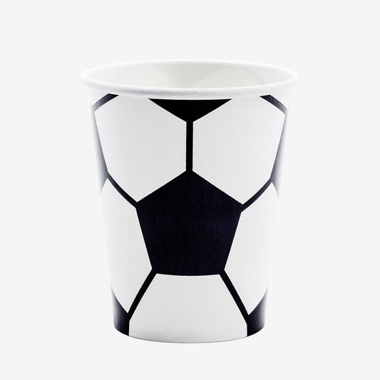 6 paper cups with soccer ball pattern for birthday table decoration