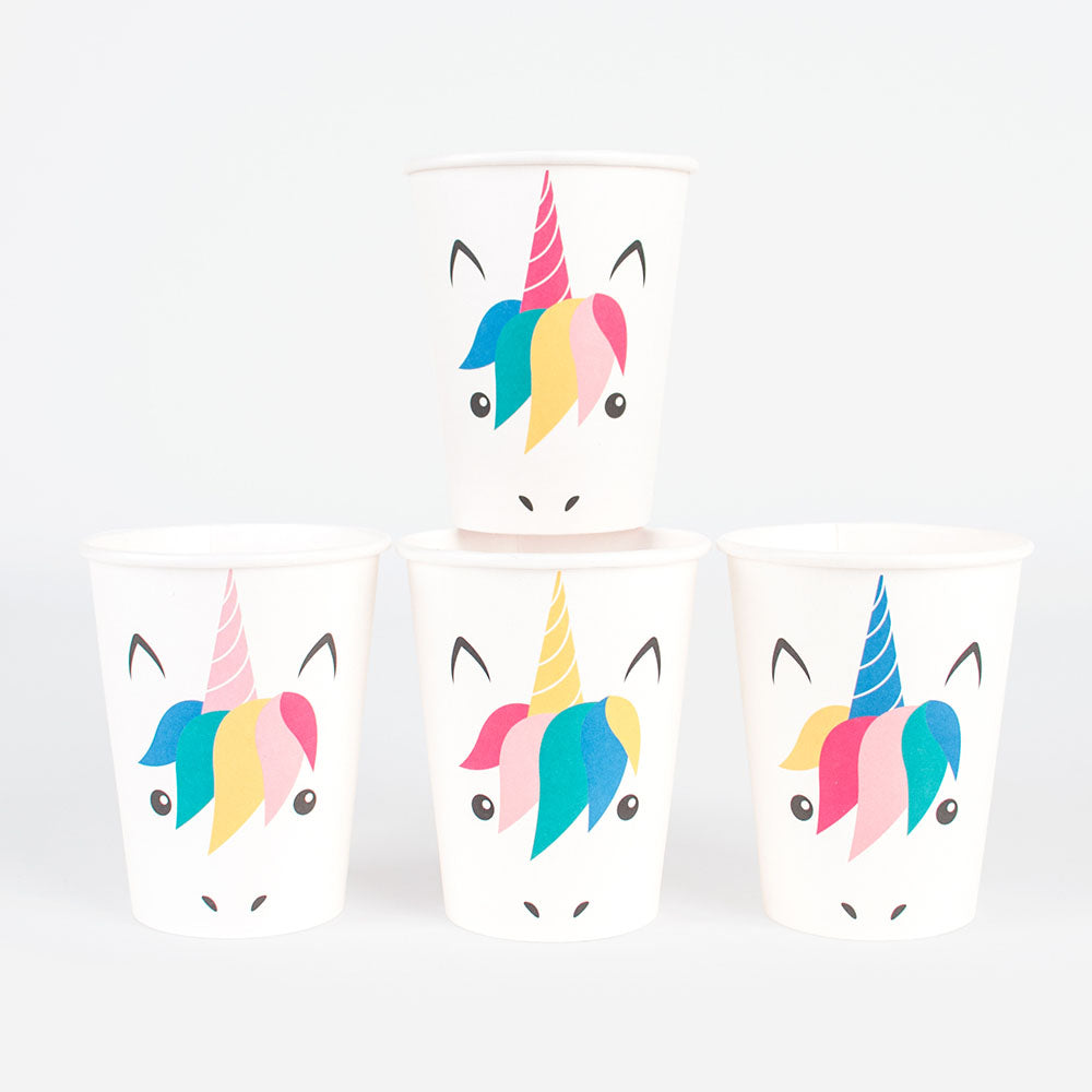 8 mini unicorn cups for girl's unicorn themed birthday table decoration
