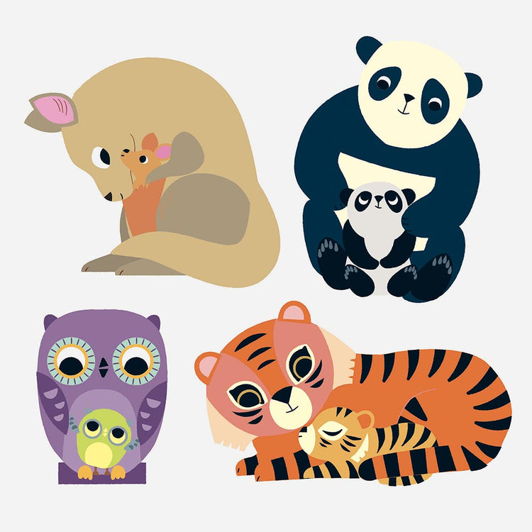 Boards of mother and baby animal stickers for manual activity