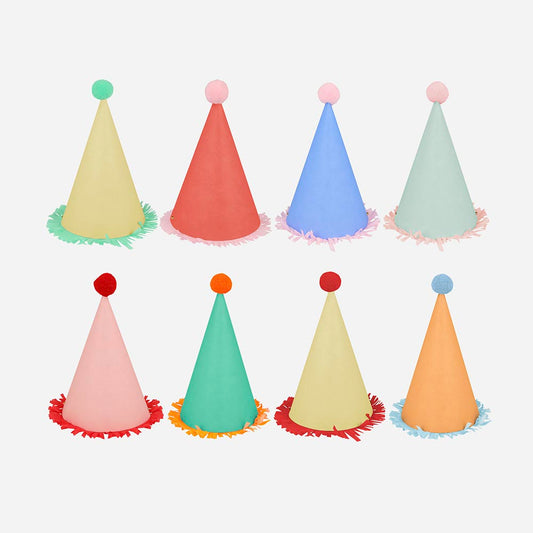 8 sombreros grandes con pompones puntiagudos para disfraz de cumpleaños de circo