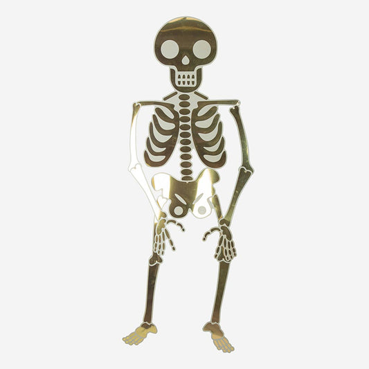 Aterradora decoración de halloween: gran esqueleto dorado articulado