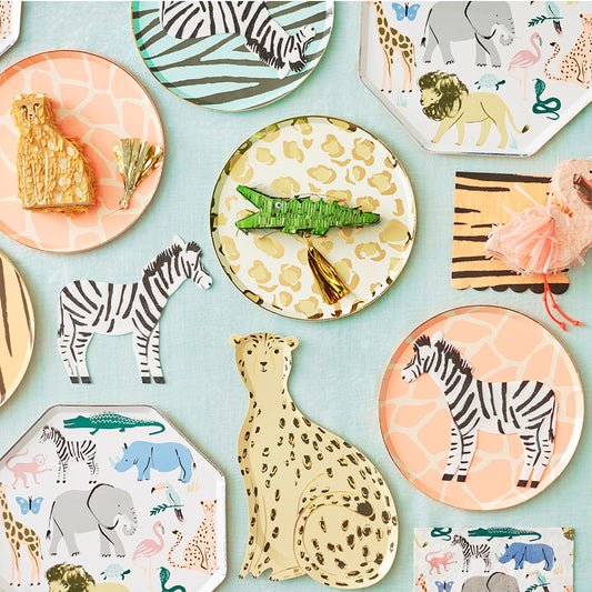 Décoration table anniversaire thème safari enfant : 8 grandes assiettes safari