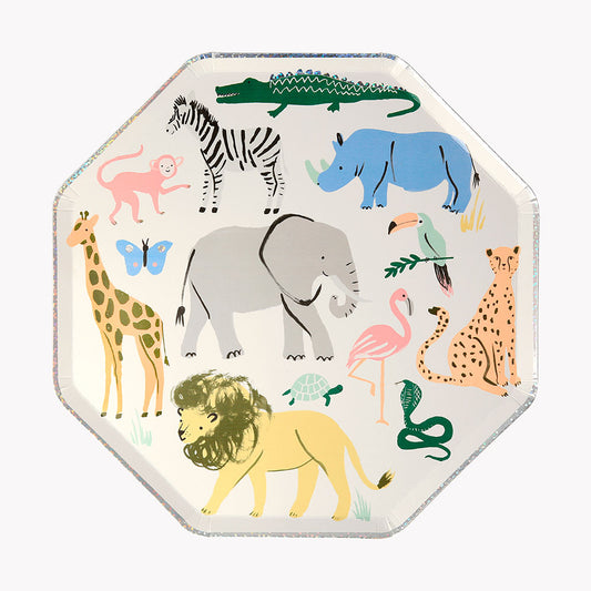 8 large safari plates for children's safari birthday table decoration