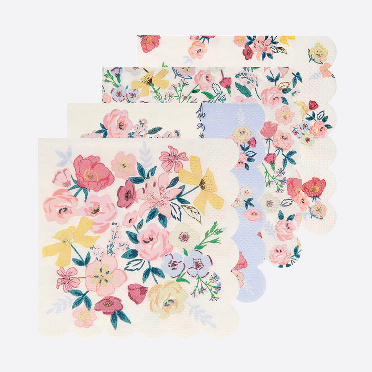 16 grandes serviettes fleurs jardins anglais décoration table d'anniversaire 