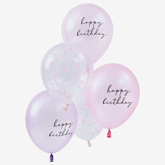 Déco d'anniversaire sirene : grappe de ballons happy birthday sirene