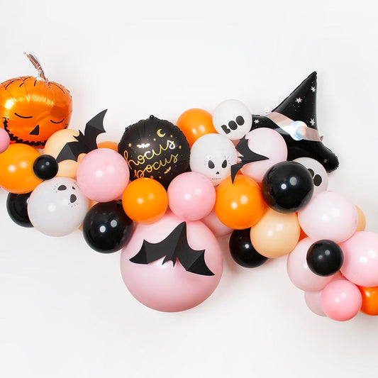 Party decoration idea: pink and orange halloween balloon arch kit