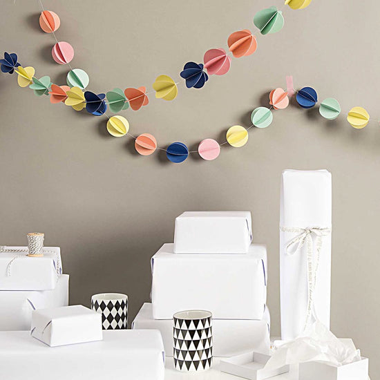 Idée decoration anniversaire pastel avec guirlande 3D pastel
