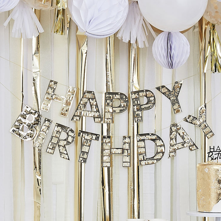Guirnalda dorada feliz cumpleaños para decoración temática de cumpleaños