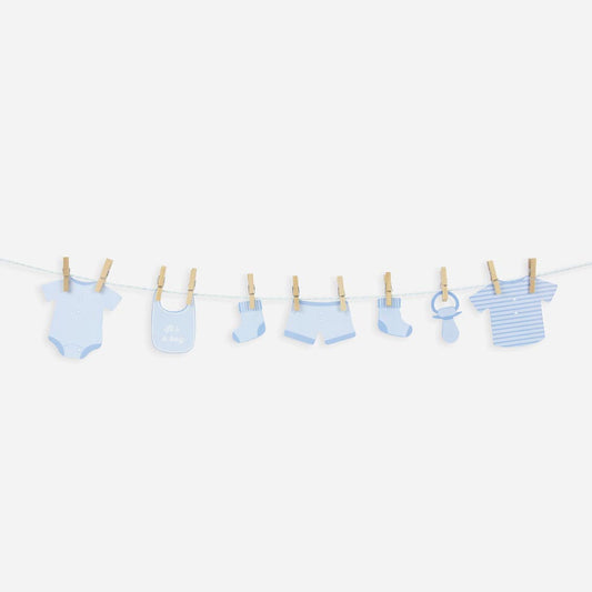 Guirnalda bebe niño azul ideal para completar la decoración de tu baby shower