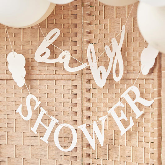 Baby shower decoration: white garland with clouds