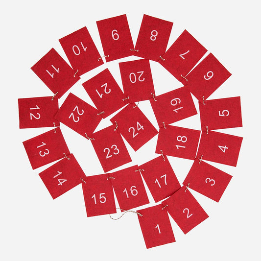 Ghirlanda in feltro rosso per calendario dell'avvento riutilizzabile