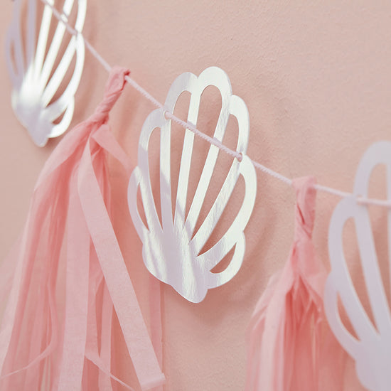 Iridescent shell garland perfect for a mermaid girl birthday