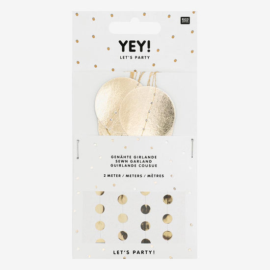 Packaging guirlande dorée pastilles : décoration de sapin de noel minimaliste