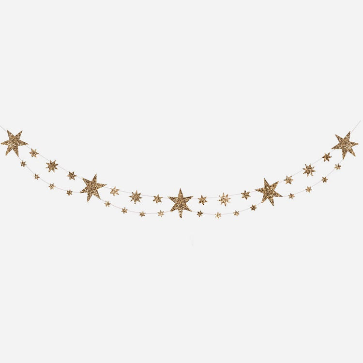 Golden star garland for Christmas decoration or princess birthday