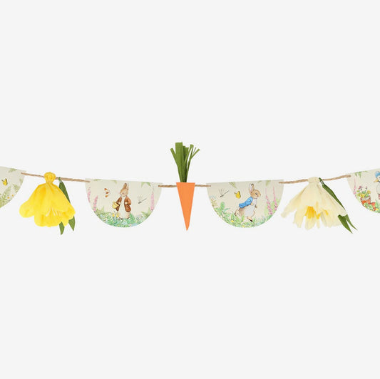 Elegante idea de decoración de Pascua: guirnalda de banderines de Peter Rabbit