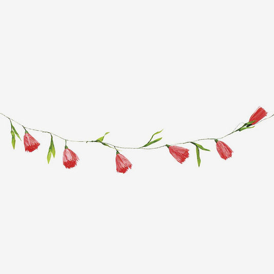 Deco anniversaire fille : guirlande de fleurs en papier rouge pastel