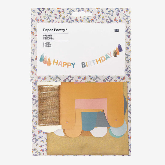 Guirlande happy birthday couleurs d'automne papier et pompons