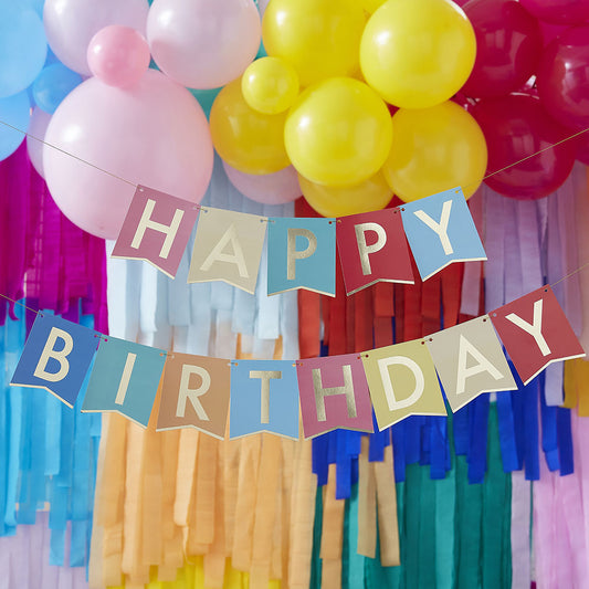 Décoration fête d'anniversaire guirlande multicolore Happy Birthday