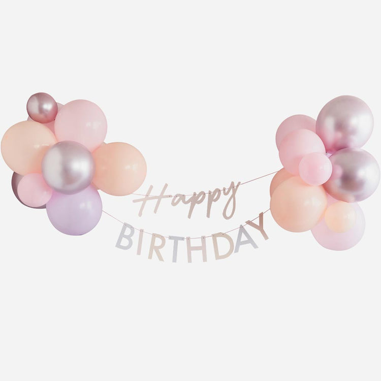 Guirlande happy birthdayrose et ballons : anniversaire enfant, adulte