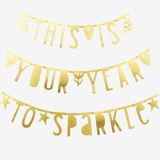 Golden garland with customizable text letters for birthday deco