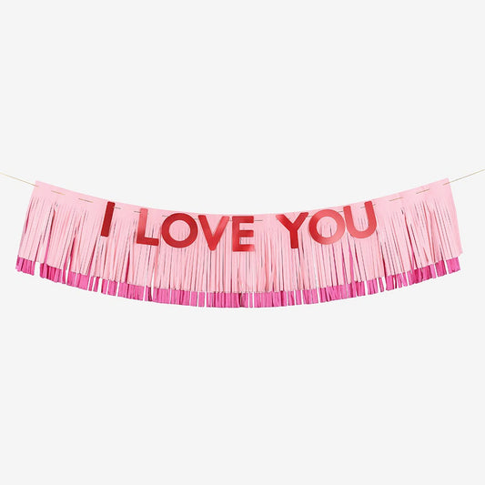 Garland with pink fringes pattern I love you for Valentine's Day decoration
