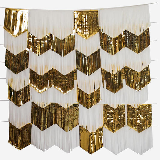 Decoration idea for birthday party: 7 white and gold garlands