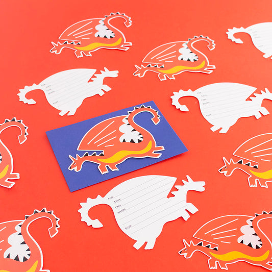 Dragon invitation cards for knight's birthday boy