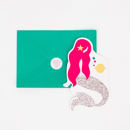 8 Invitations thème licorne et 8 enveloppes de couleur - Fête de filles
