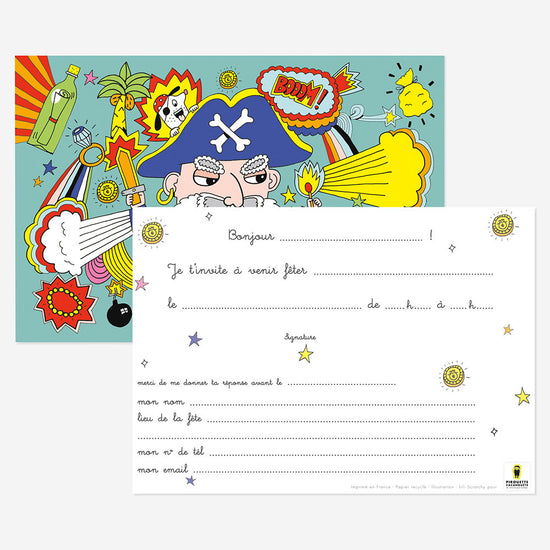 Anniversaire enfant thème pirate : carte d'invitation pirate party 