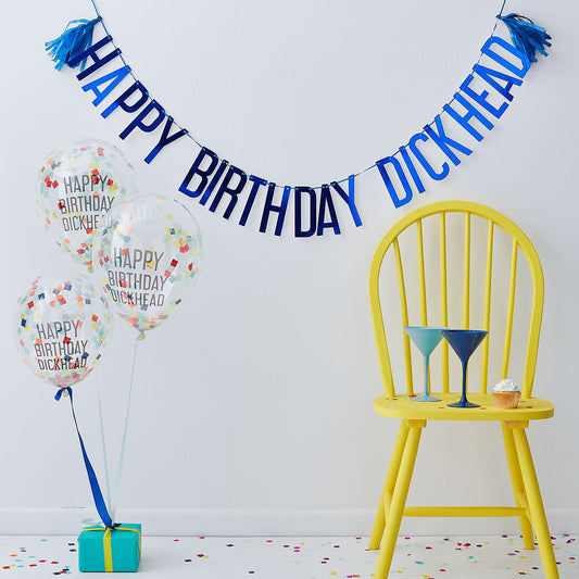 adult birthday deco kit with message: happy birthday dickhead