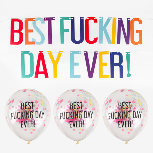 Kit de cumpleaños rosa "Best fucking day ever" para cumpleaños número 18