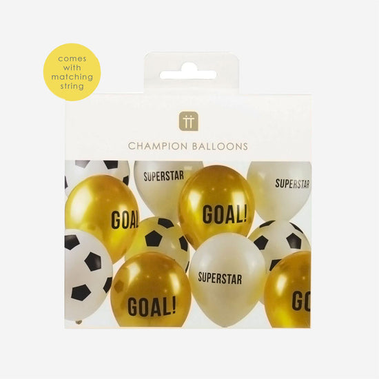 Balloon: 12 white and gold footballs - football theme party decoration