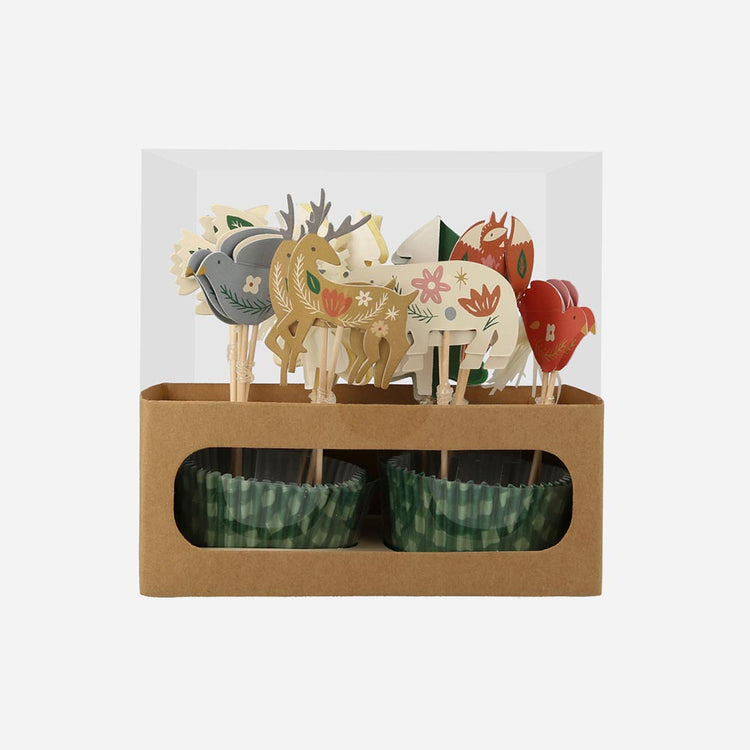 Kit de cucpake de animales del bosque para pastel de cumpleaños del bosque