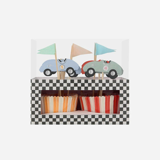 Race car cupcake kit: boy's birthday cake decoration