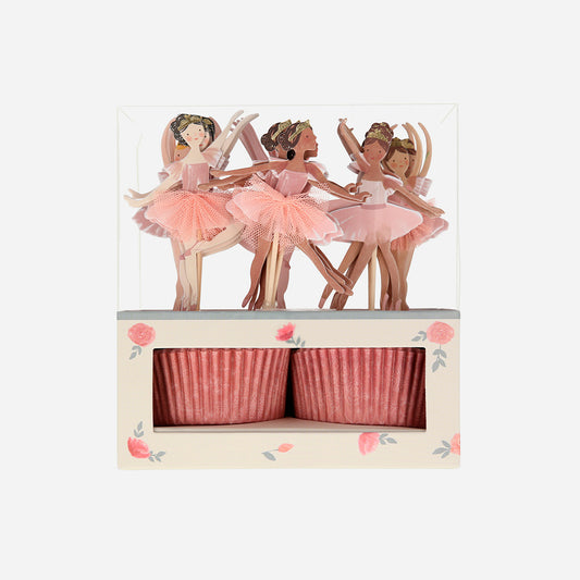 Kit de cupcakes y toppers con temática de bailarina para cumpleaños de niña