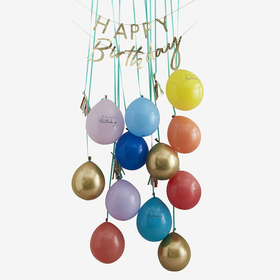 Kit de décoration anniversaire ballons multicolores et dorés guirlande happy birthday