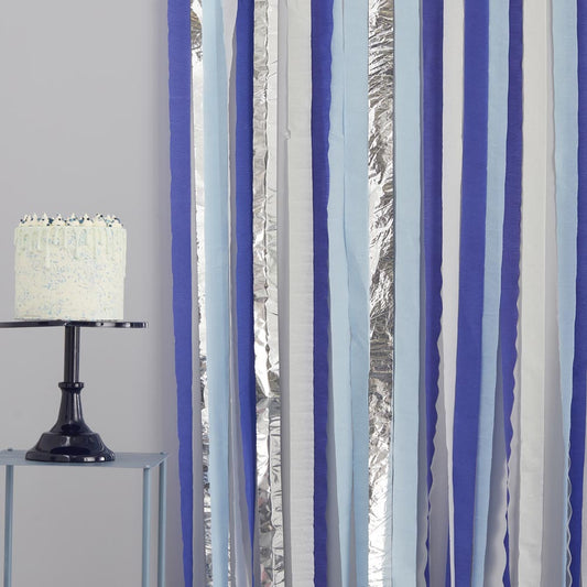 Deco birthday, baby shower boy: blue and silver crepe paper rolls