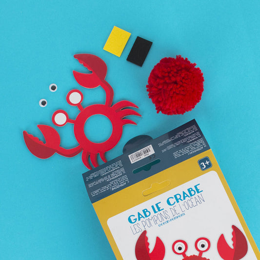 Kit per bambini 3 anni: laboratorio creativo con pompon a tema granchio dell'oceano