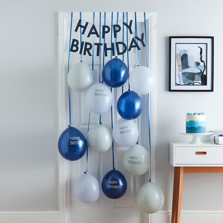 Décoration anniversaire bleue : kit de porte happy birthday bleu ginger ray