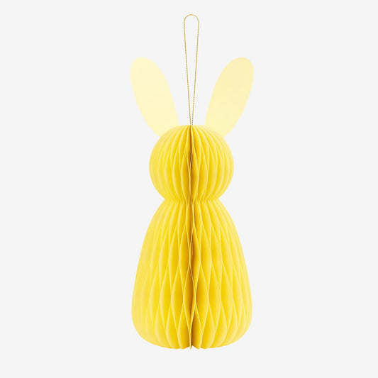 Lapin alvéolé jaune à suspendre pour decoration de table Pâques