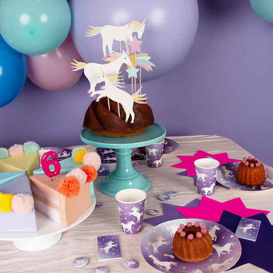 8 vasos de papel unicornio galáctico: decoración de mesa de cumpleaños
