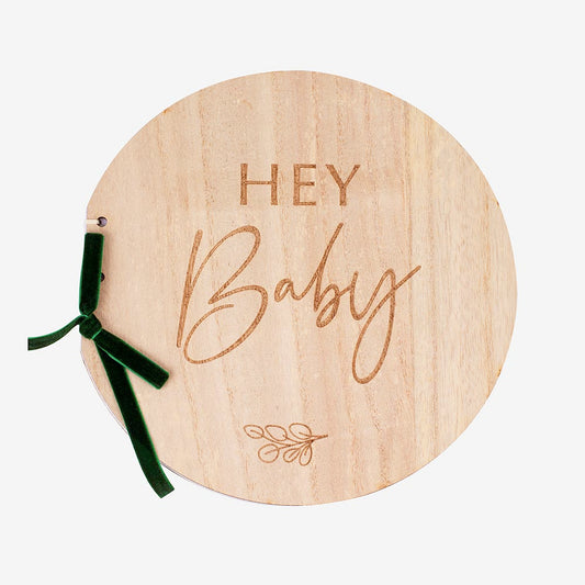 Hey baby wooden guest book to write mixed baby shower wishes