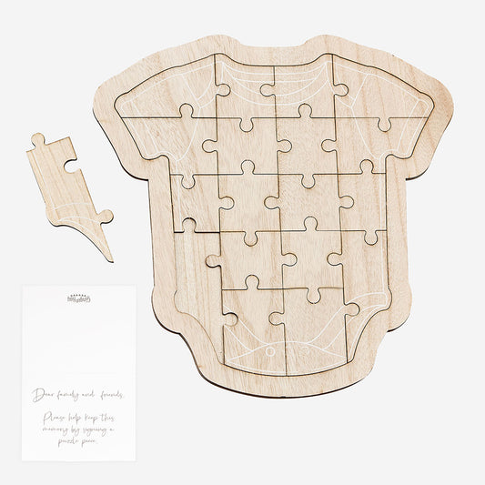 Beige and white wooden baby body puzzle