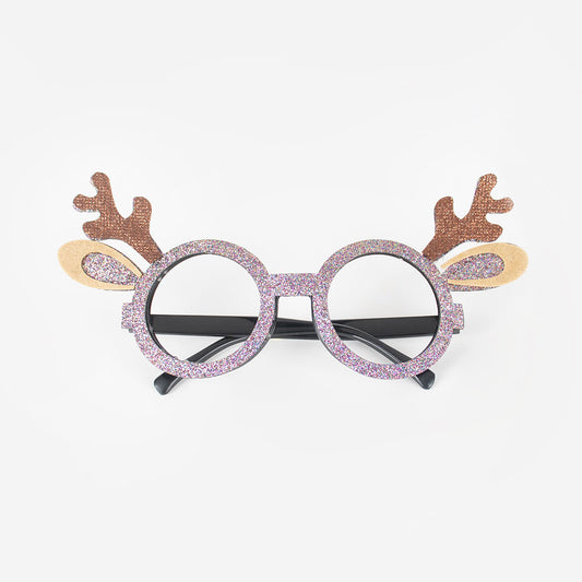 Pair of glittery Christmas reindeer glasses: fun accessory