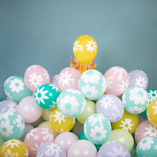 5 globos de margaritas para la decoración de cumpleaños de Pascua